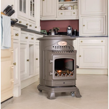 Poele à gaz 3,4KW Fonte véritable Provence Marron miel + Tuyau gaz + Detendeur gaz butane UNIVERSAL