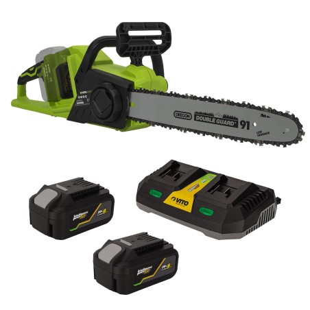 Tronçonneuse sans fil 40V + 2 batteries lithium 4Ah Guide Oregon lame 35 cm Moteur brushless + Chargeur double Rapide VITO