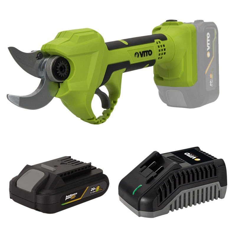 Sécateur sans fil 20V + Batterie Lithium 2Ah Ø de coupe 30 mm Moteur Brushless Chargeur rapide VITO