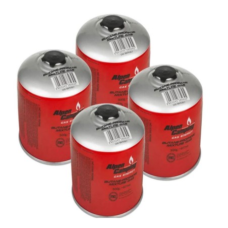Pack de 4 Cartouches de gaz 500gr Butane/Propane MIX Gaz camping Appareils à gaz ALPENTECH