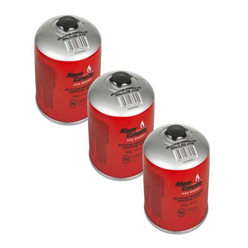 Pack de 3 Cartouches de gaz 500gr Butane/Propane MIX Gaz camping Appareils à gaz ALPENTECH