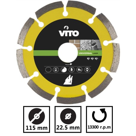 Meuleuse angulaire 850W 115mm + Disque coupe bois et PVC + Disque Diamant laser + Boîte à outils VITO
