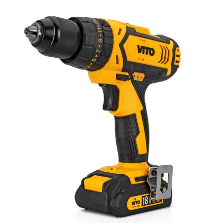 Perceuse visseuse sans fil 18V + 2 Batteries Lithium 2.0Ah Mallette Professionnelle de 18 accessoires de vissage et perçage VITO