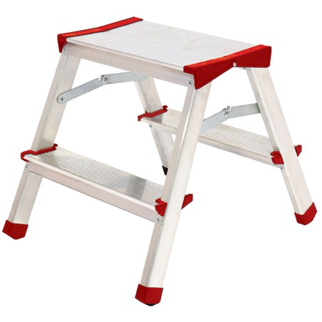 Escabeau 2 marches Marche-pied Aluminium Charge 125 kg Pliable Pieds anti-dérapants BRIXO