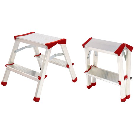 Escabeau 2 marches Marche-pied Aluminium Charge 125 kg Pliable Pieds anti-dérapants BRIXO