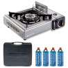 Réchaud à gaz 2200W INOX + 4 cartouches de gaz Double système de sécurité Puissance réglable KEMPER