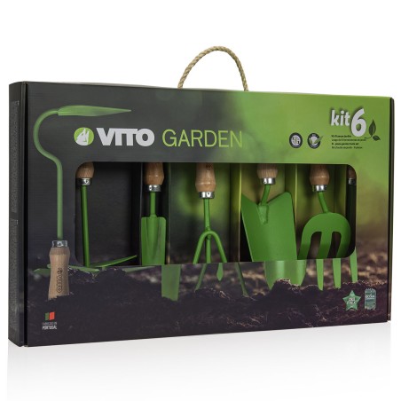 Kit 6 outils de jardin Kit jardinier Acier S235 Manche en bois de hêtre VITO