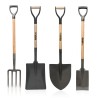 Pack 4 outils de jardin Acier Manche en Bois Fourche + Pelle carrée + Pelle ronde + Bêche VITO