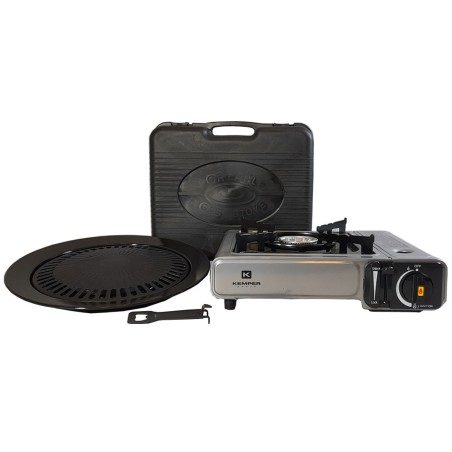 Barbecue à gaz et Réchaud gaz piézo 2200W 2 en1 Camping KEMPER