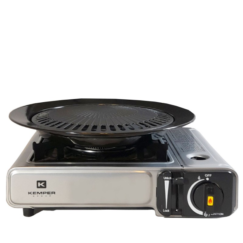 Barbecue à gaz et Réchaud gaz piézo 2200W 2 en1 Camping KEMPER
