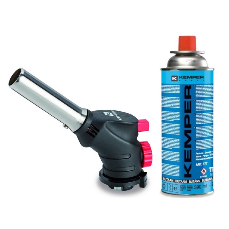Chalumeau à gaz Multi-usages Soudure Brasage Cuisine + Cartouche de gaz butane 227gr KEMPER