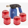 Lampe a souder à gaz ABS Allumage piezo + 4 Cartouches de gaz 190gr STOP GAZ Perçables KEMPER