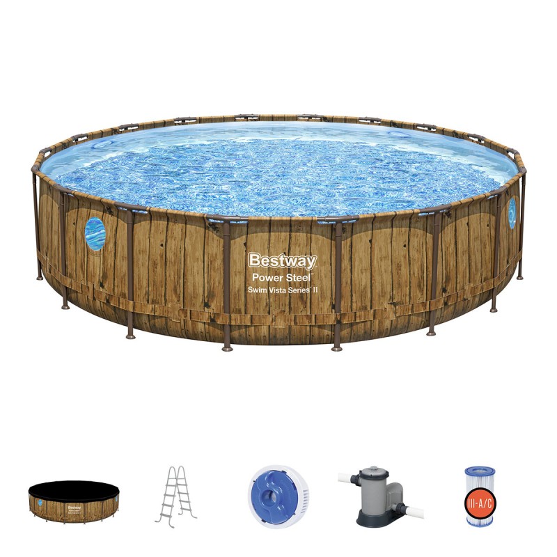Piscine tubulaire ronde Ø 549 x 122 cm Hublots Echelle Bâche 4 saisons BESTWAY