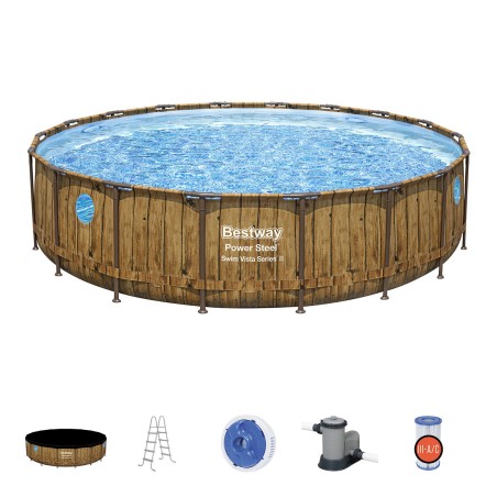 Piscine tubulaire ronde Ø 549 x 122 cm Hublots Echelle Bâche 4 saisons BESTWAY