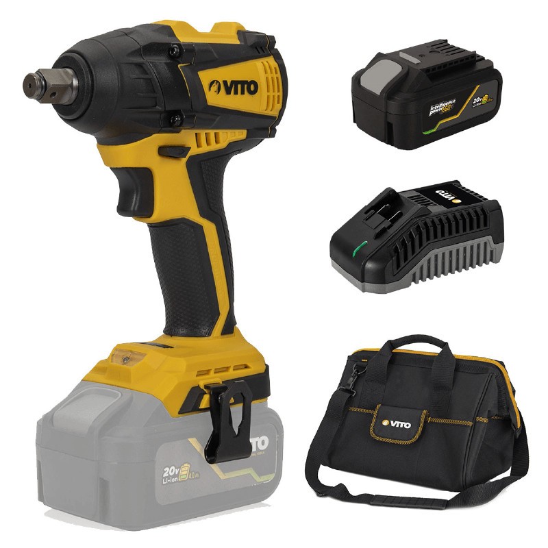 Visseuse à choc 20V EGO LI + Batterie 4Ah Couple 300 Nm + Chargeur rapide 20V + Sac à Outils VITO