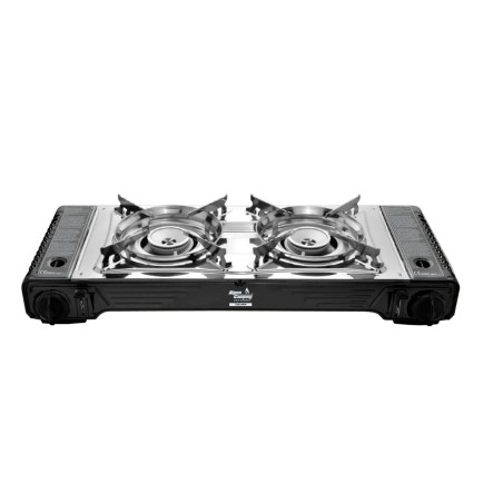Réchaud gaz double 4400W + plancha 26 x 23 cm + 4 cartouches 250 gr Pack cuisson Toscania Alpen