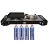 Réchaud gaz double 4400W + plancha 26 x 23 cm + 4 cartouches 250 gr Pack cuisson Toscania Alpen