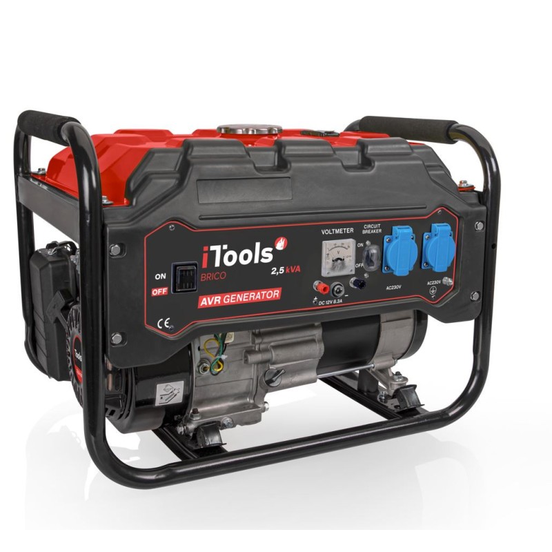 Groupe électrogène 2500W Moteur Essence 4T 6.5 CV 196 cm³ Protection AVR Autonomie 13h ITOOLS