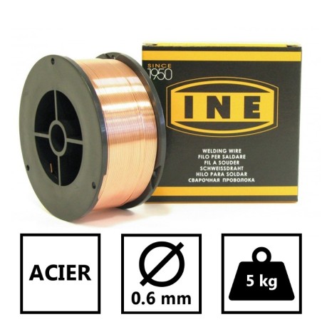 Fil acier SG2 0.6mm 5kg -soudage MIG-MAG Bobine de fil diamètre 200mm INE
