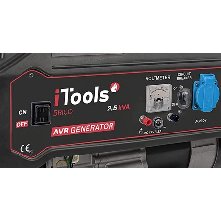 Groupe électrogène 2500W Moteur Essence 4T 6.5 CV 196 cm³ Protection AVR Autonomie 13h ITOOLS