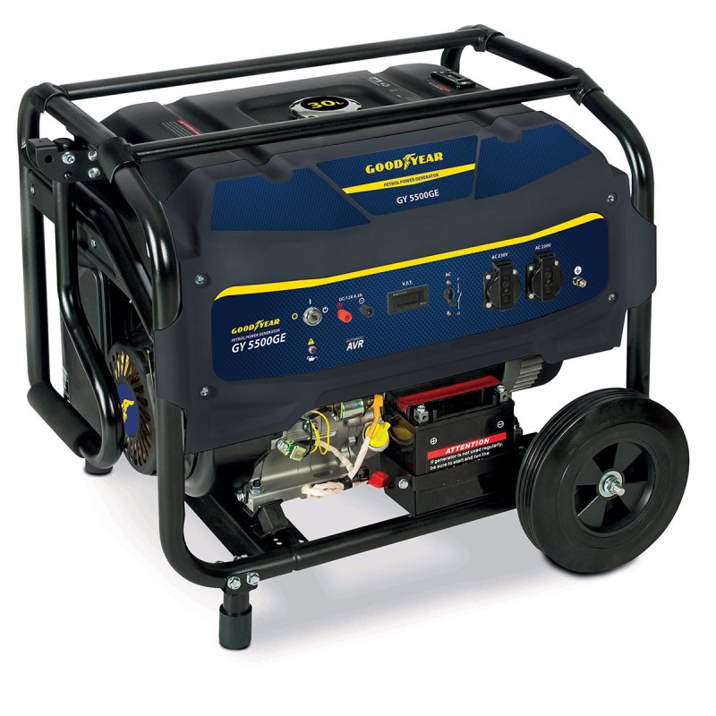 Groupe électrogène 5500W Moteur 389cm³ 13 CV OHV 4T Essence Démarrage electrique  AVR Autonomie 8h GOODYEAR