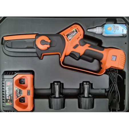 Mini tronçonneuse Scie sans fil 10,8V + 2 batteries 2,5 Ah + Chargeur double Mallette Scie électrique manuelle 300W Katana Brixo