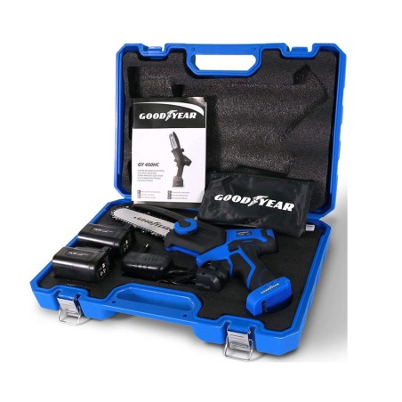 Scie elagage sans fil 16,8V 2 batteries lithium 4Ah Chargeur et kit d'outils inclus Mini Tronçonneuse GOODYEAR