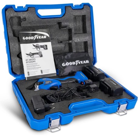 Sécateur électrique Professionnel 16,8V + 2 Batteries Lithium 2Ah Ø Coupe 32 mm Moteur Brushless GOODYEAR