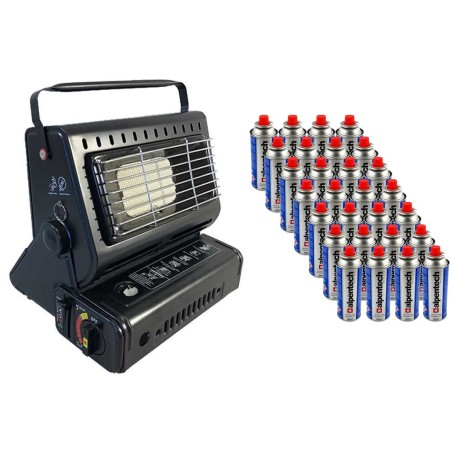 Chauffage à gaz portable 1300W Céramique Peche Outdoor + 28 Cartouches gaz NIKLAS