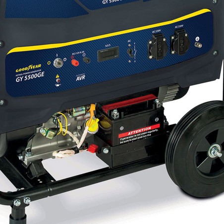 Groupe électrogène 5500W Moteur 389cm³ 13 CV OHV 4T Essence Démarrage electrique  AVR Autonomie 8h GOODYEAR