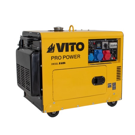 Groupe électrogène Diesel 8 KVA Mono et Triphasé  4T 12CV 498 cm³ 6500W Démarreur électrique Autonomie 8h VITO