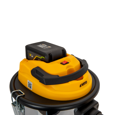 Aspirateur de cendres 20V + Batterie lithium 2Ah Cuve inox 12L + Filtre HEPA + Chargeur VITO