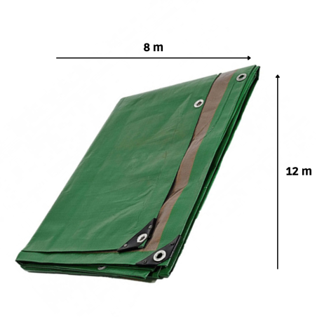 Bâche de protection 8 x 12 m Verte et Marron PE haute résistance 250g/m2