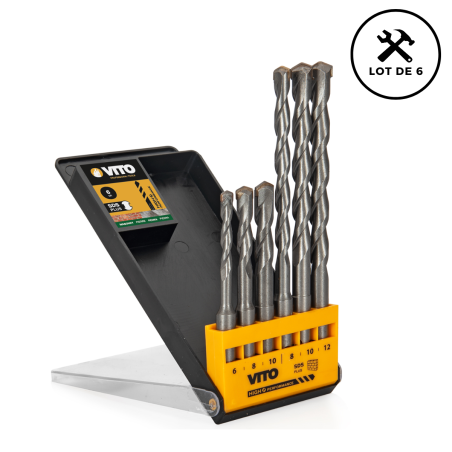 Coffret de 6 Forets SDS PLUS Diam Ø 6 | 8 | 10 | 12 mm Spécial PIERRE VITO