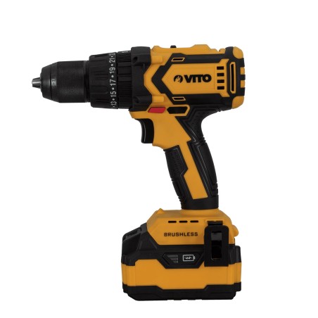 Perceuse Brushless sans fil 20V + 2 Batteries Lithium 4Ah Chargeur rapide Coffret accessoires VITO