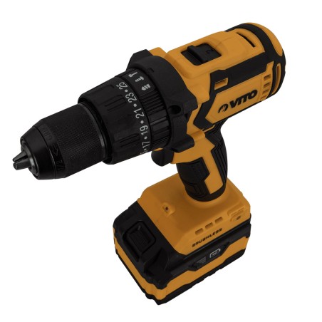 Perceuse Brushless sans fil 20V + 2 Batteries Lithium 4Ah Chargeur rapide Coffret accessoires VITO