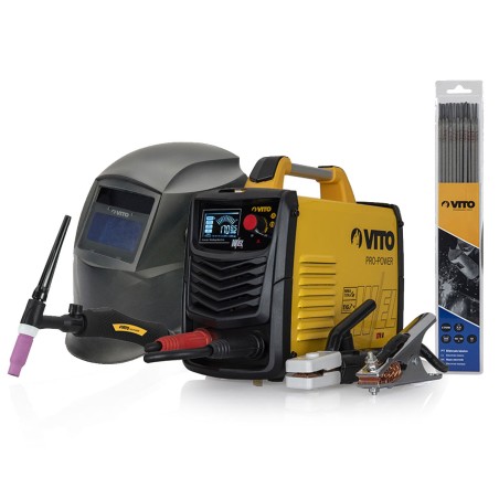 Poste a souder Professionnel inverter MMA TIG 200 Ampères +12 baguettes Ø 2.5 mm + Cagoule LCD + Mallette VITO