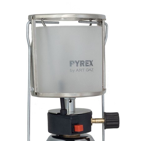 Lampe à gaz piezo 140W Coque Inox Verre Pyrex pour cartouche gaz 190g Lanterne camping