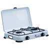Réchaud à gaz 2 feux 3200W Brûleurs fonte amovibles Couvercle Plaque de cuisson Gaz Butane ou Propane GOLD