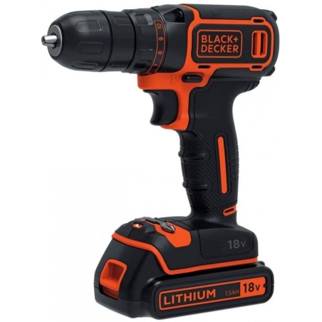 Perceuse Visseuse sans fil 18V + 2 Batteries Lithium 1,5Ah Black + Decker Chargeur Mallette
