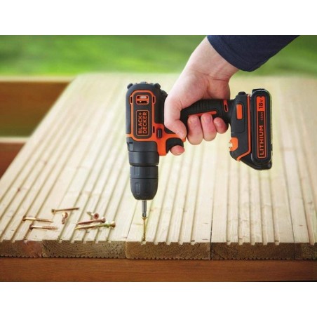 Perceuse Visseuse sans fil 18V + 2 Batteries Lithium 1,5Ah Black + Decker Chargeur Mallette