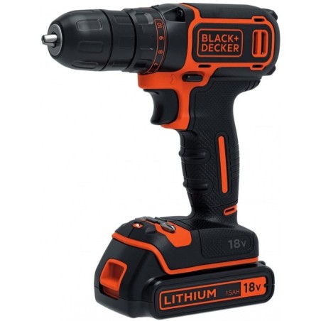 Perceuse Visseuse sans fil 18V Batterie lithium 1,5 Ah Black + Decker Chargeur Mallette