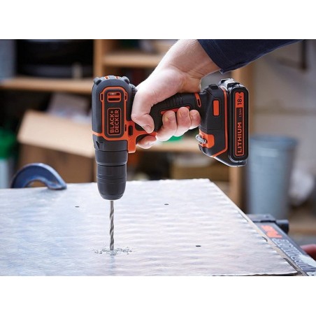 Perceuse Visseuse sans fil 18V Batterie lithium 1,5 Ah Black + Decker Chargeur Mallette