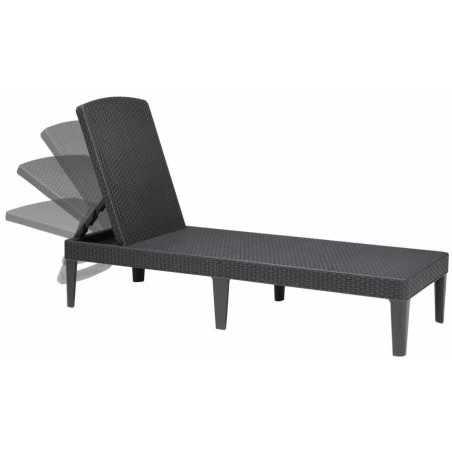 Transat inclinable 4 positions KETER Transat effet rotin anthracite Bain de soleil Haute resistance Jardin Terrasse