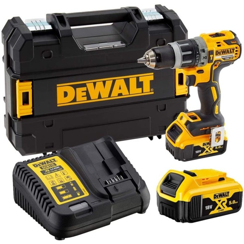 Perceuse à percussion 18V Brushless + 2 Batteries lithium 5.0Ah + Chargeur + Mallette DEWALT DCD796P2