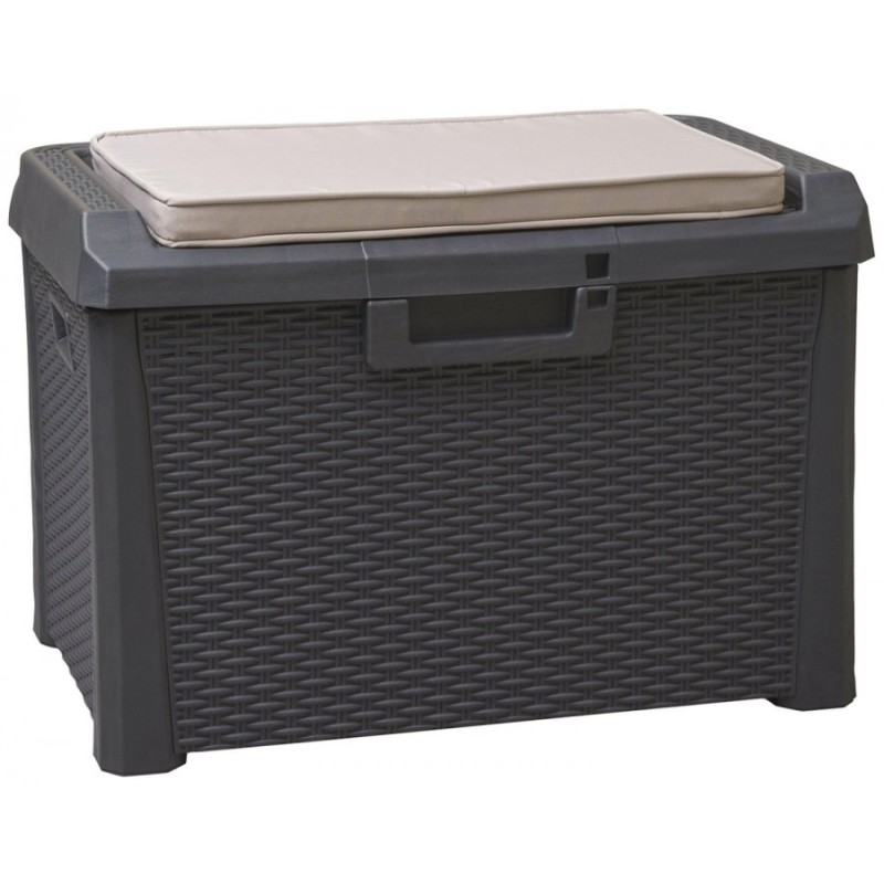 Coffre de jardin 125L Coussin compris Effet rotin L73xP50xH49 cm Résine Résiste au gel, intempéries et UV