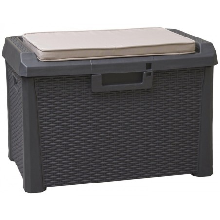 Coffre de jardin 125L Coussin compris Effet rotin L73xP50xH49 cm Résine Résiste au gel, intempéries et UV