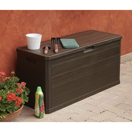 Coffre de jardin 280L WOODY Résine Effet bois L117xP45xH56 cm