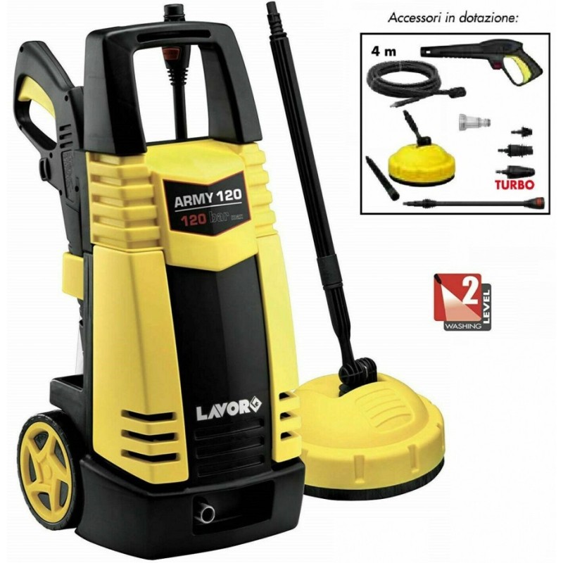 Nettoyeur haute pression 120 Bar 1700W LAVOR  Army 120 Eau froide Lance turbo + Brosse terrasse