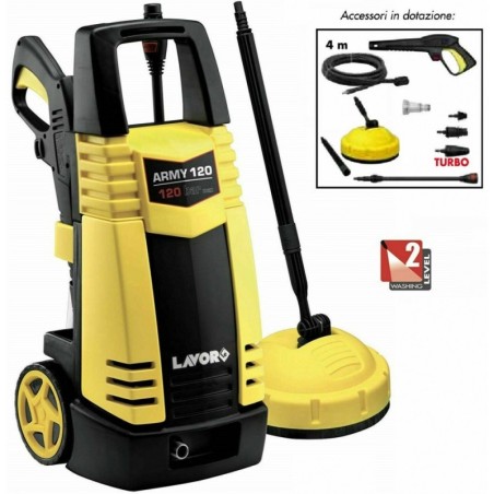 Nettoyeur haute pression 120 Bar 1700W LAVOR  Army 120 Eau froide Lance turbo + Brosse terrasse